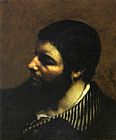 Gustave Courbet Famous Paintings - Self Portrait with Striped Collar